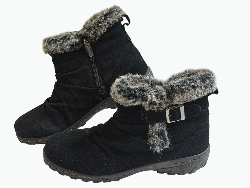 Khombu Lindsey Winter Booties, 1077489, Black, LEA/ Faux Fur, Women's Size 9